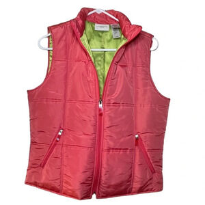 Liz Claiborne Full Zip Up Womens Puffy Vest Petite Small Pink Lime Green Pockets